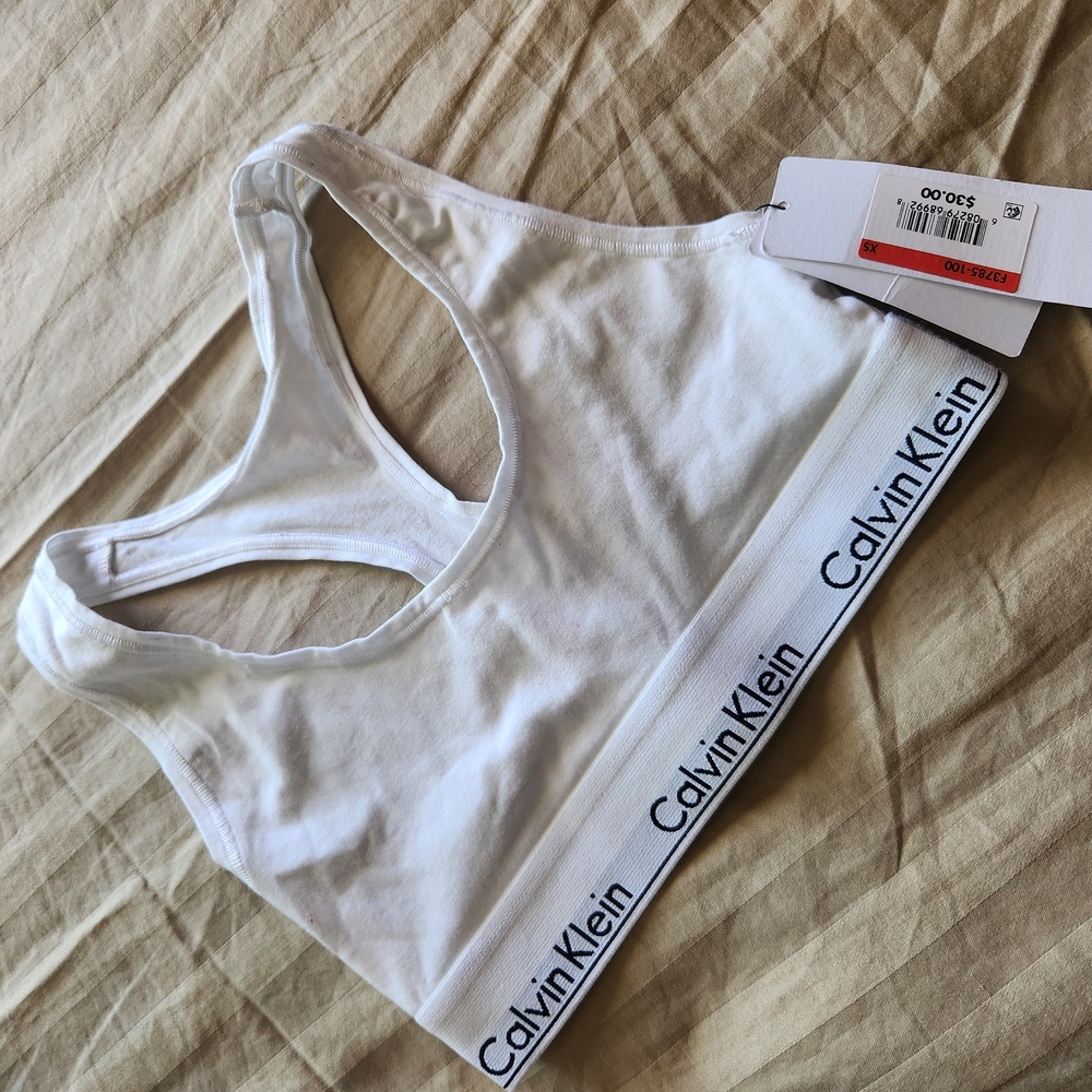 Calvin Klein White Sports Bra Soft Cotton Blend